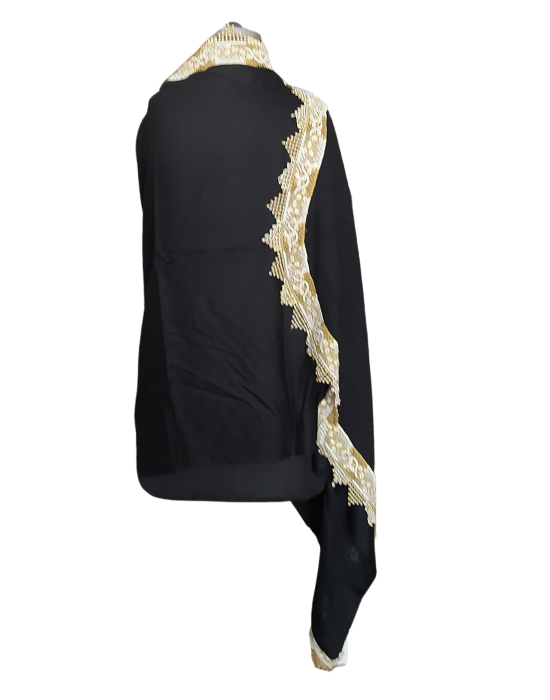 Women  Stole Plain designwith side border stone  Black